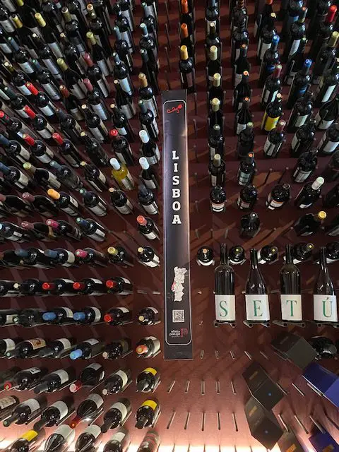 Display of many wines from the Lisbon region at Wines of Portugal tasting room, Terreiro Paco, Lisbon
