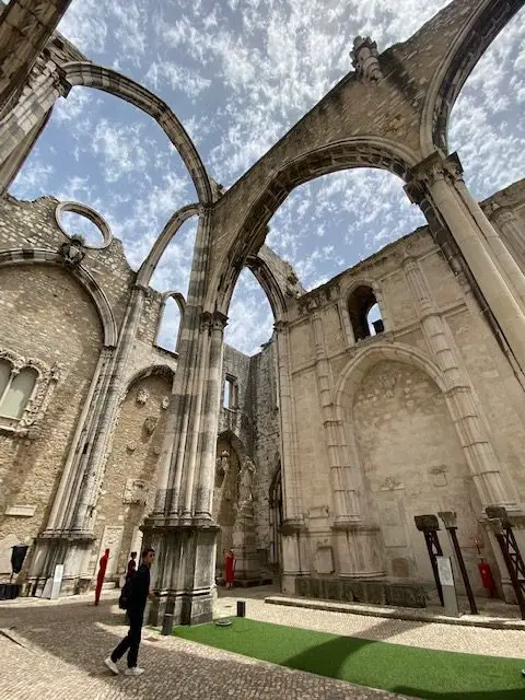 The roof caved in during the 1755 Lisbon Earthquake, but the vaulted arches of the ceiling still remain at Lisbon's Igreja do Carmo Church