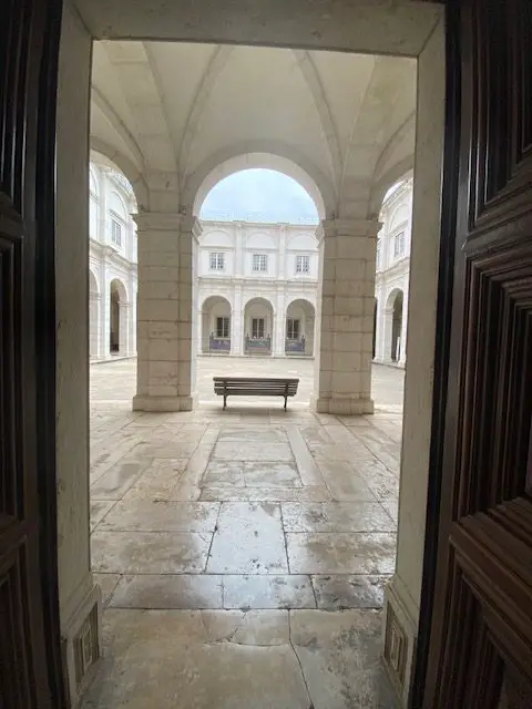 Smaller of two white, archedcloisters at Lisbon's Sao Vicente de Fora Monastery