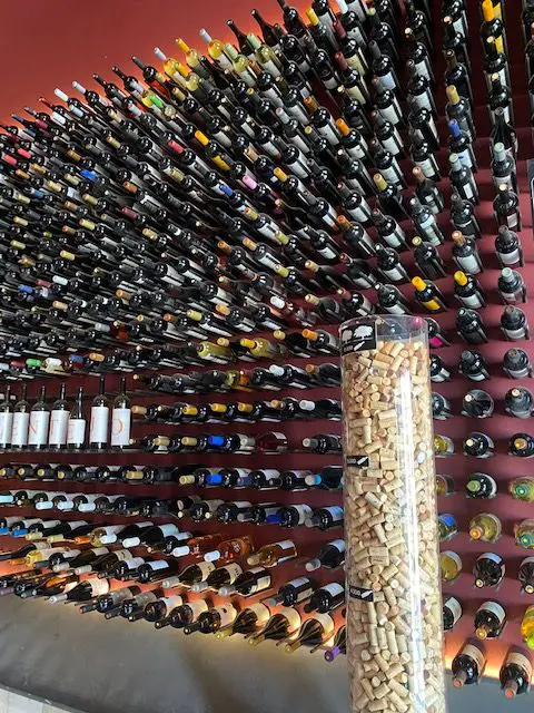 Corks and bottles on display at Wines of portugal Tasting Room in Lisbon's Praça do Comércio.  They offer more than 1000 wines from Portugal's eleven wine regions