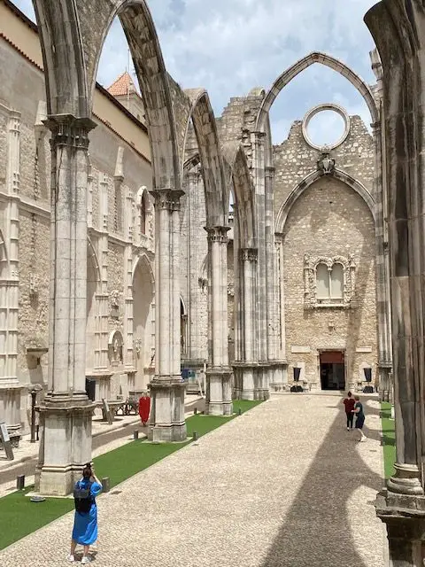 Nave of Lisbon's Igreja do Carmo church.  There is no roof, as it was destroyed in the Lisbon Earthquake of November 1, 1755