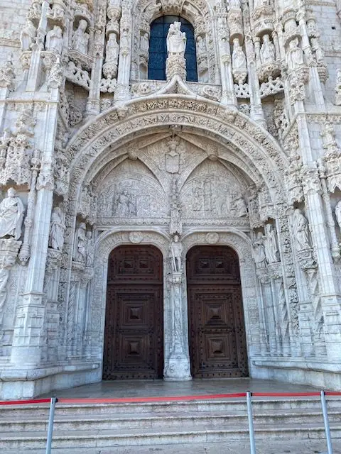 Entrance to the Jerónimos Monastery in Lisbon's historic Belém neighborhood