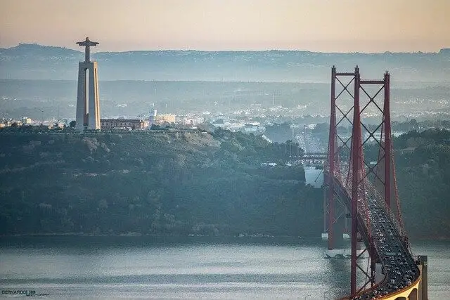 25 April Bridge and Cristo Rei statue in background, Lisbon