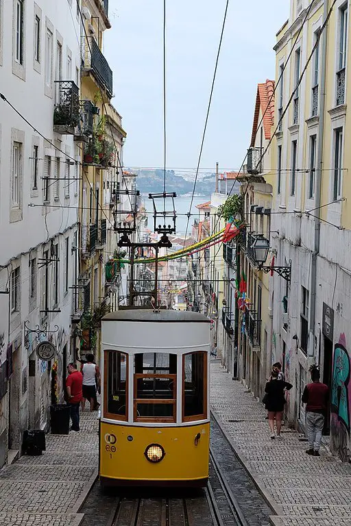 Lisbon's Elevador da Bica funicular traverses one of the most beautiful lanes in the city.  With the Tejo River at the bottom, it is one of Lisbon's prettiest attractions.