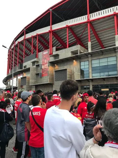 Fans patiently waiting to enter Benfica's Estadio da Luz, Lisbon