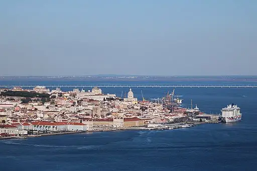 View of downtown Lisbon from Cristo Rei, Vasco da Gama Bridge in background
