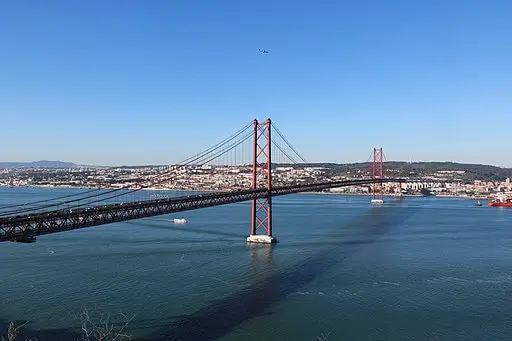 View of April 25 Bridge, Lisbon from Cristo RRei monument