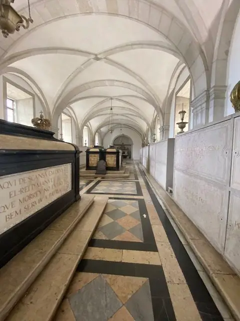 Tombs of the Bragança kings are each topped by a crown in the burial vault at Lisbon's São Vicente de Fora Monastery