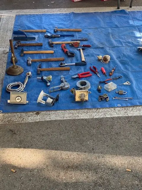 Various tools for sale at Lisbon's Feira da Ladra