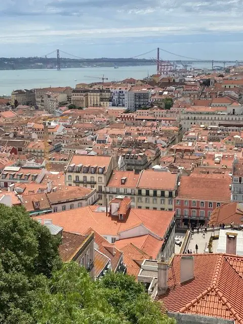 View of the April 25 Bridge from Lisbon's Castelo de Sao Jorge.