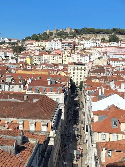 Looking at Lisbon's Castelo de Sao Jorge from the Santa Justa lift