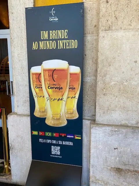 Sign for Museu da Cerveja Pomar, Beer Museum, at Lisbon's Praça do Comércio