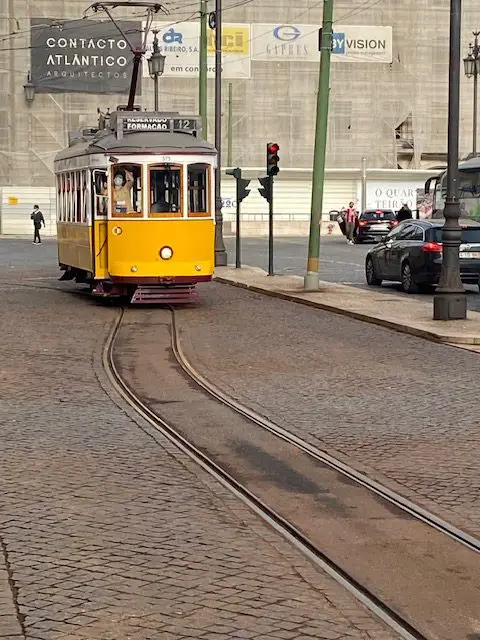 Tram 12E makes its final stop in Lisbon's Praça da Figueira.