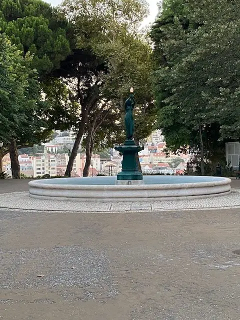 A fountain at the entrance of Lisbon's Jardim do Torel viewpoint