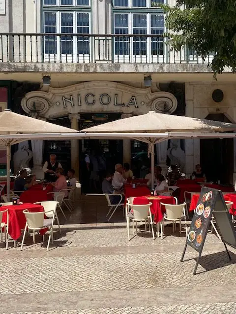 The 200-year-old facade of Lisbon's Cafe Nicola faces Rossio Square (Praça Dom Pedro IV)
