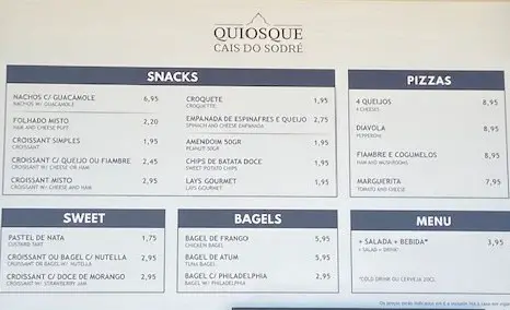 Menu and prices at Lisbon's Cais do Sodré kiosk (2022)