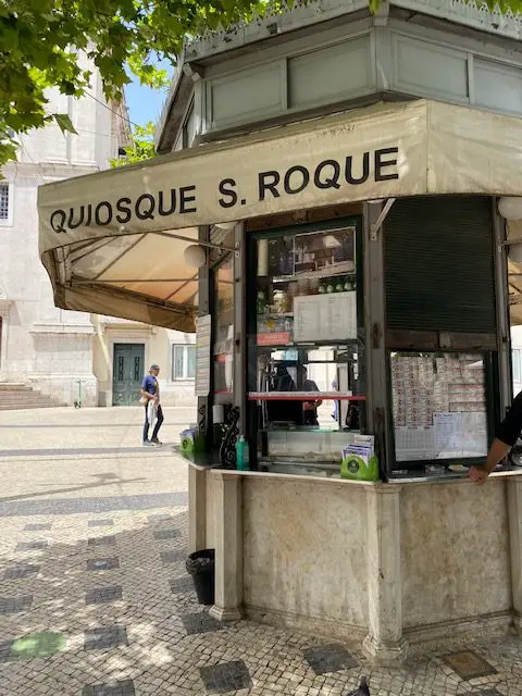 A kiosk in the humble square in front of Lisbon's São Roque Church