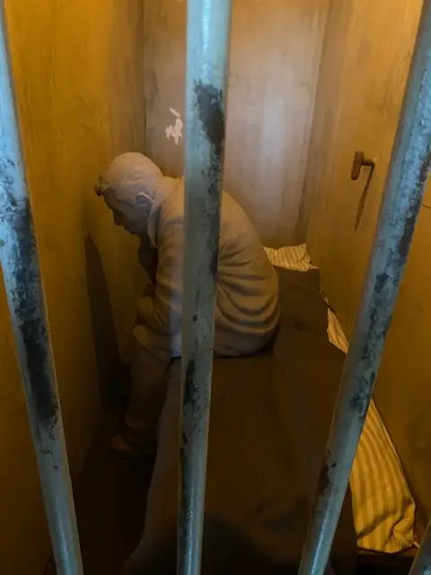 Lisbon's Aljube Museum of the Resistance is housed in what was one of Portugal's largest political prisons during the Salazar era.  This photo show a replica oof one of the tiny prison cells, just barely large enough for the prisoner and his bunk.