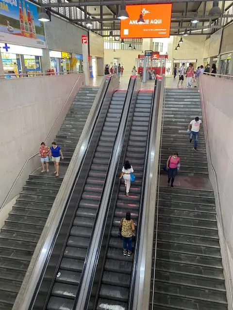 Escalator connecting Lisbon's Cais do Sodre metro station (green line) to the surface, where you can also find a train station and ferry terminal