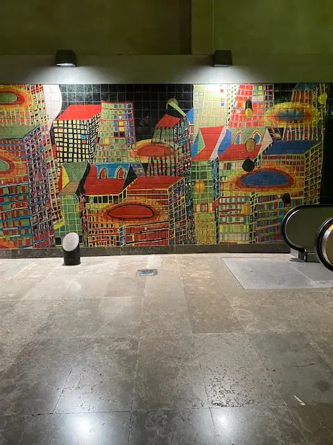 Tile murals inside Lisbon's Oriente metro station