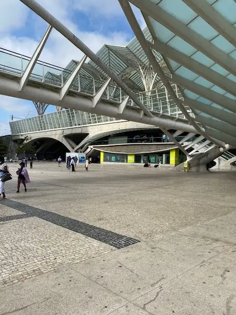 Santiago Calatrava's glass and steel roof structure at Lisbon's Gare do Oriente train station