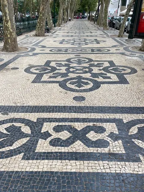 Calçada Portuguesa cobblestone Portuguese Pavement mosaic on Avenida da Liberdade in Lisbon