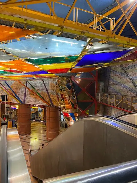 Colorful art installation at Lisbon's Olaias metro station