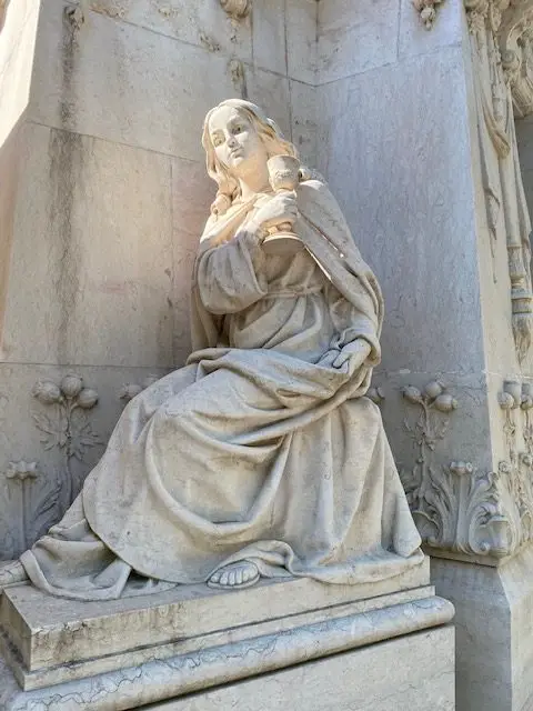Statuary on the Carvalho Monteiro mausoleum, Prazeres Cemetery, Lisbon, Portugal