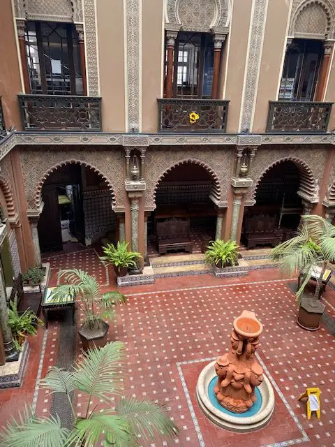 The inner courtyard of the Casa do Alentejo restaurant in Lisbon, Portugal has a Moorish architectural style