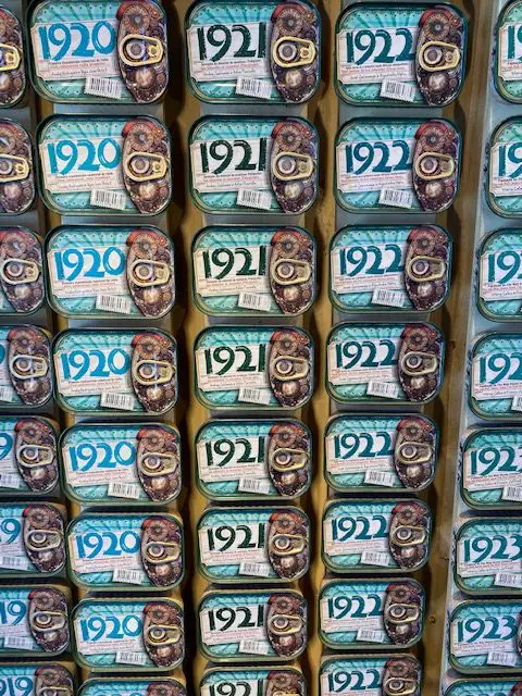 Tins of fish labeled with birth years going back to 1920 are a gift that can be found at the Conserva shop O Mundo Fantastico da Sardinha Portuguesa in Lisbon.