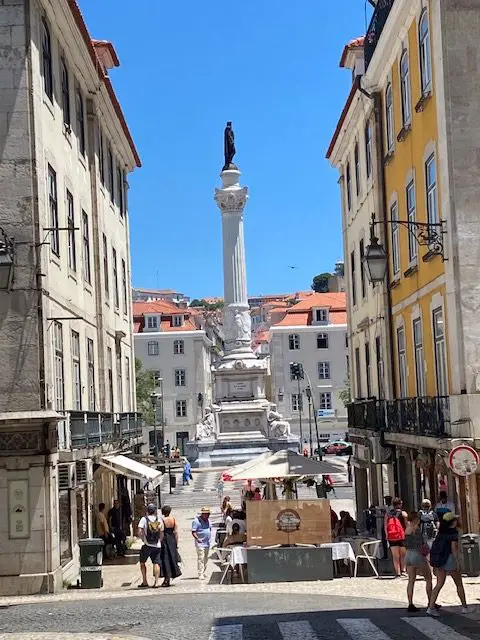 The Column of Dom Pedro IV is at the center of Rossio Square and Lisbon's downtown Baixa district