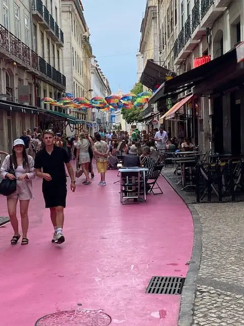 Rua Nova do Carvalho, Lisbon's famous Pink Street was formerly the city's red light district.  Today the pink street is lined with bars and live music venues