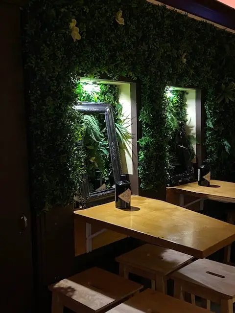 The small, plant-filled interior of Lisbon's Botanical Den bar and vegan restaurant