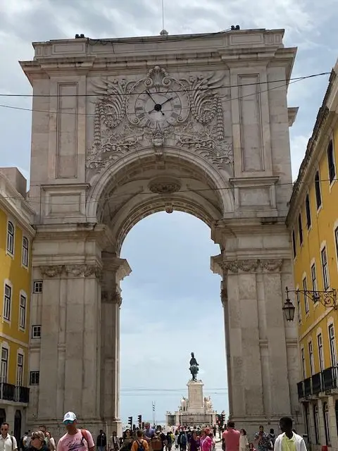 The statue of King José I of Portugal, looking through Lisbon's Arco da Rua Augusta